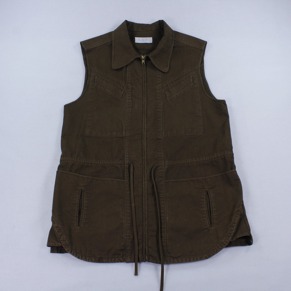 A.L.C. Utility Cargo Vest Small Brown Italian Washed Cotton Made in USA Full Zip